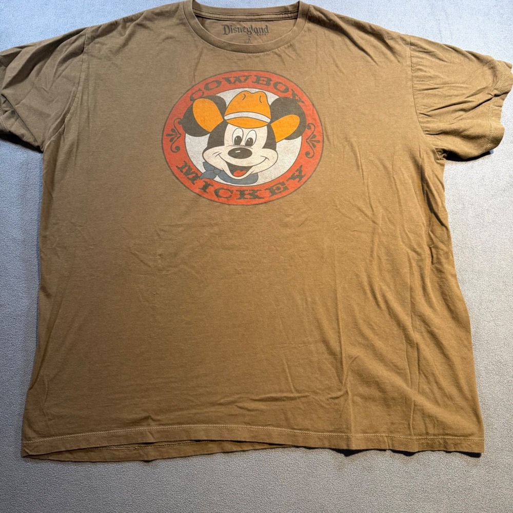 Disneyland Resort Cowboy Mickey Mouse Brown Graphic T-Shirt Mens XXL Cotton